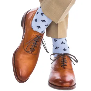 Sky Blue with Dress Navy Fleur De Lis Fine Merino Wool Sock Linked Toe OTC