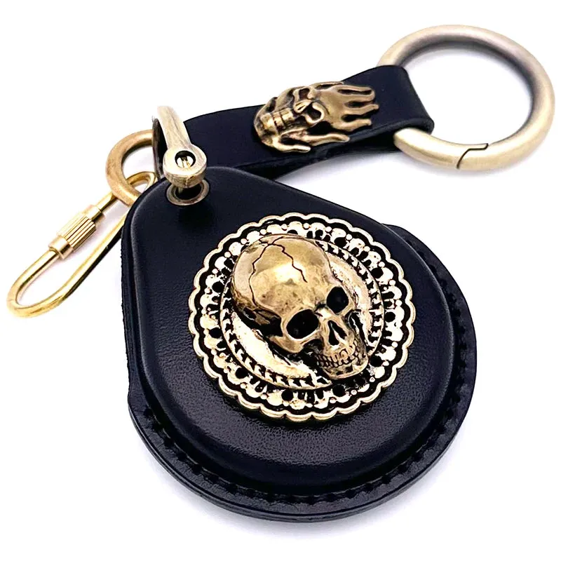 Smart Key Genuine Leather Case Fob Cover For Harley Davidson Motorcycles Keychains Pure Brass Modifications