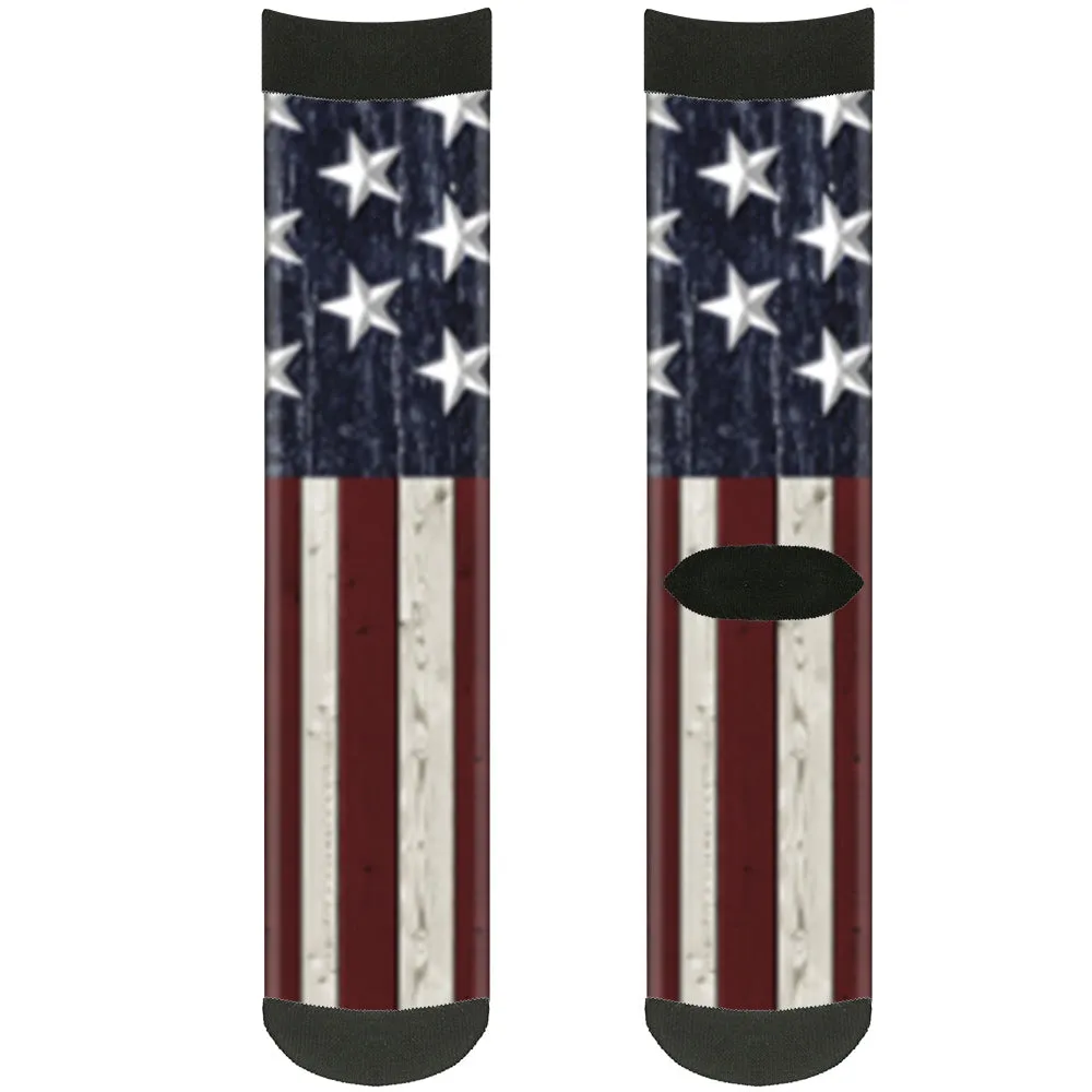 Sock Pair - Polyester - Americana Rustic Stars & Stripes - CREW