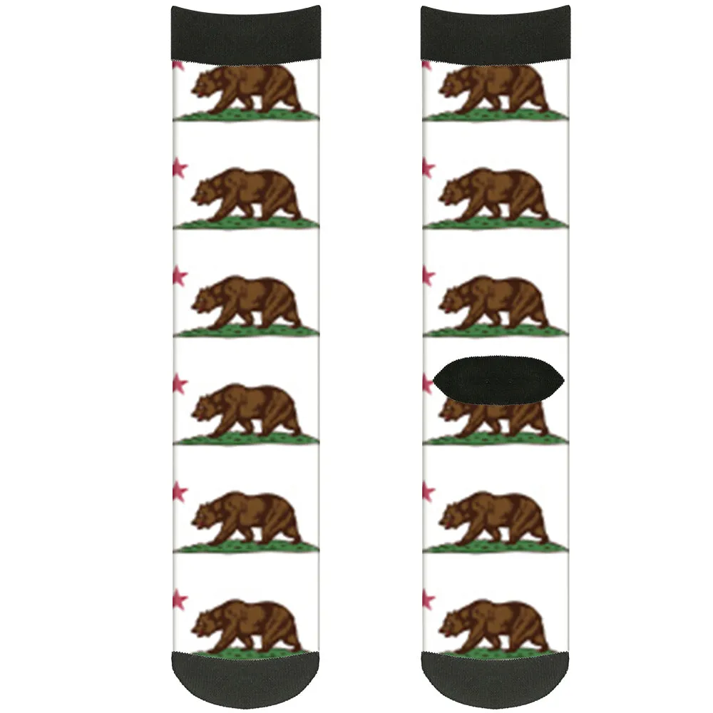 Sock Pair - Polyester - Cali Bear White - CREW