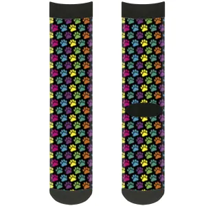Sock Pair - Polyester - Paw Print Black Multi Color - CREW