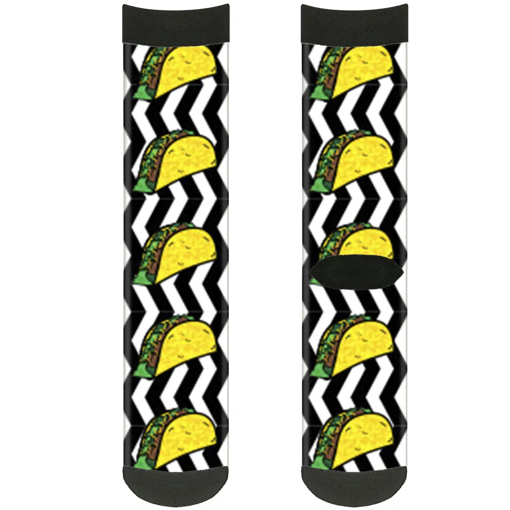Sock Pair - Polyester - Taco Chevron Black White - CREW