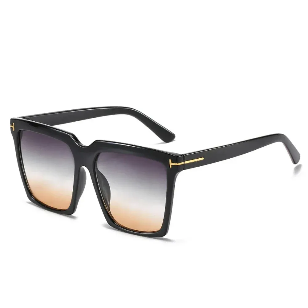 Square Sunglasses Women Vintage Oversize UV400 Black Gradient