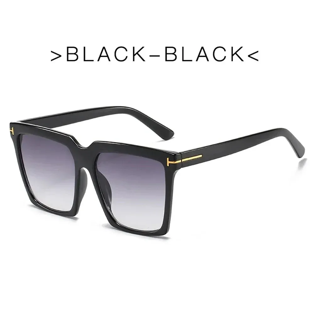 Square Sunglasses Women Vintage Oversize UV400 Black Gradient