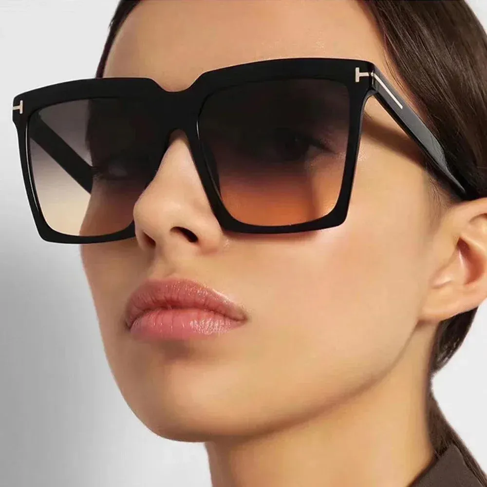 Square Sunglasses Women Vintage Oversize UV400 Black Gradient