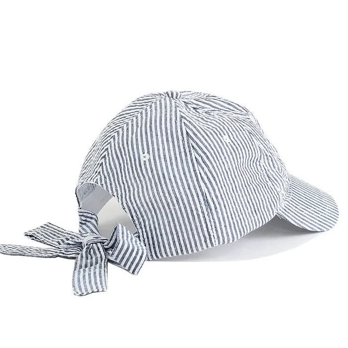 SR913 Monogrammable Seersucker Cap  with Bow Tie Back