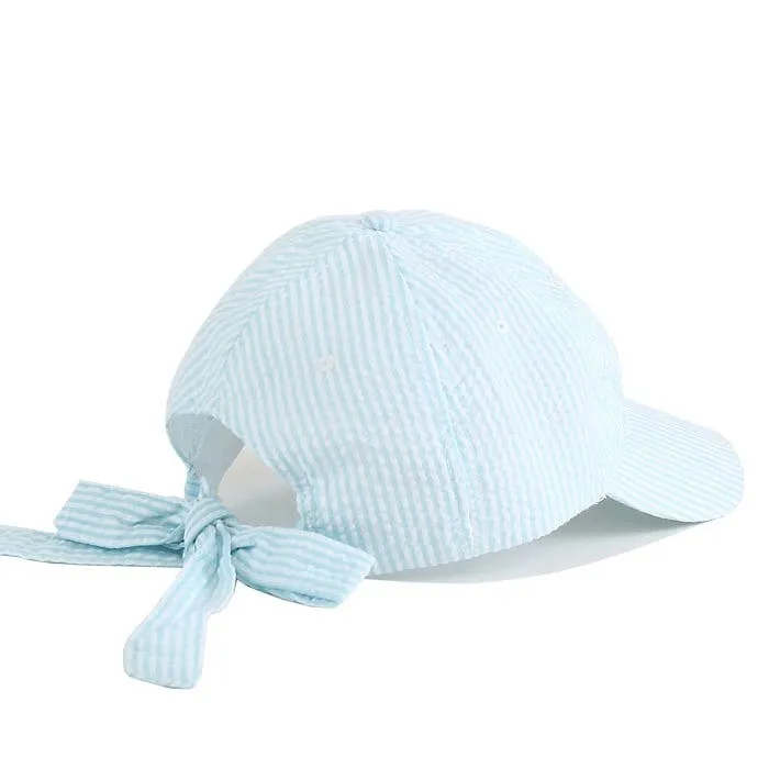 SR913 Monogrammable Seersucker Cap  with Bow Tie Back