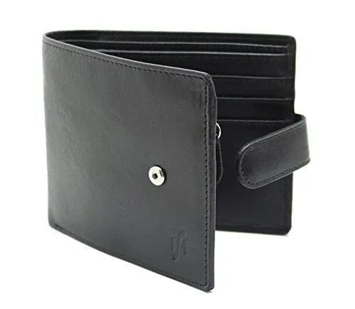Starhide Essentials RFID Blocking Genuine Leather Billfold Wallets for Men with Zip Coin Pocket Gift Box 1100 (Black)