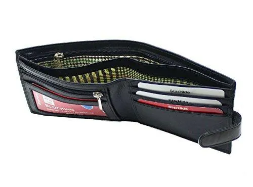 Starhide Essentials RFID Blocking Genuine Leather Billfold Wallets for Men with Zip Coin Pocket Gift Box 1100 (Black)