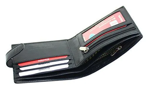 Starhide Essentials RFID Blocking Genuine Leather Billfold Wallets for Men with Zip Coin Pocket Gift Box 1100 (Black)