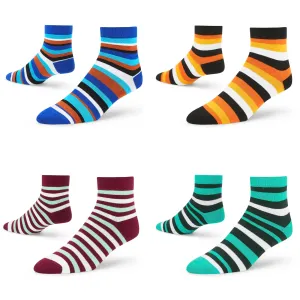 Striped Cotton Ankle Socks - 4 Pairs for Classic Charm