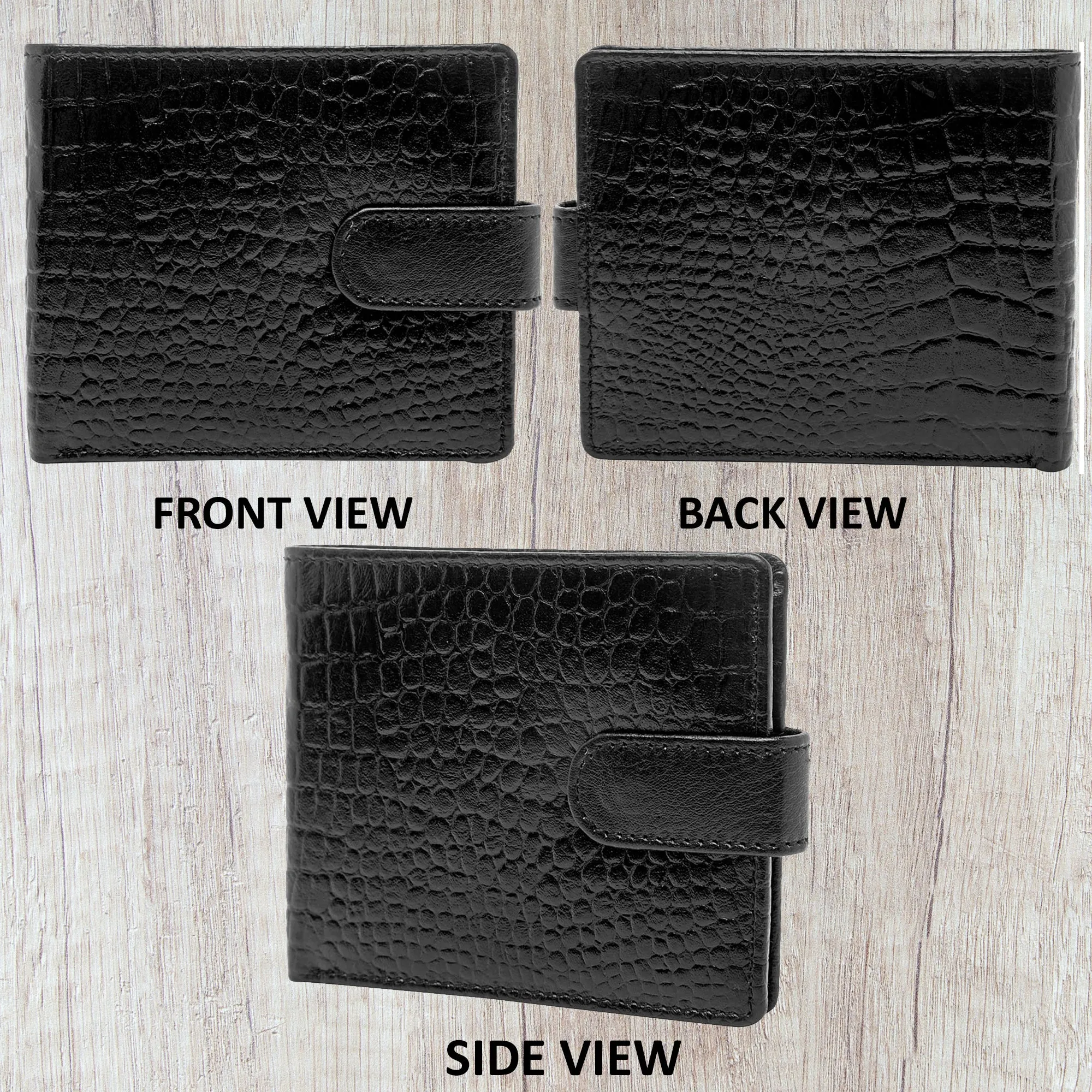 Teakwood Unisex Genuine Leather Black Bi Fold RFID Solid Wallet