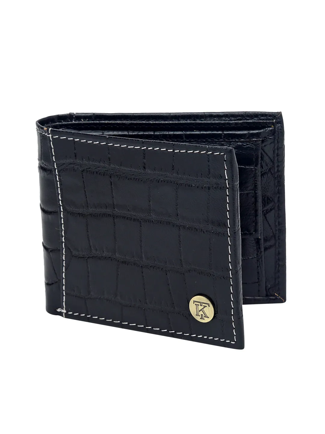 Teakwood Unisex Genuine Leather Brown Bi Fold RFID Solid Wallet with stitch embroidery