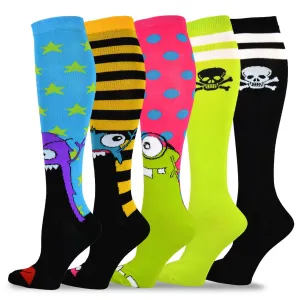 TeeHee Socks Women's Novelty Cotton Crew Skull Pirate 5-Pack (10698)