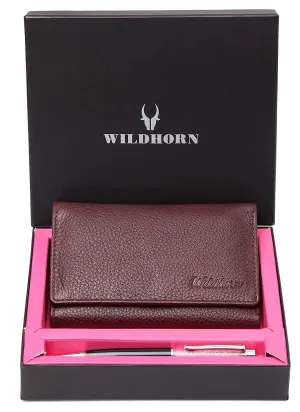 WildHorn®Women's Leather Wallet and Pen Combo Set