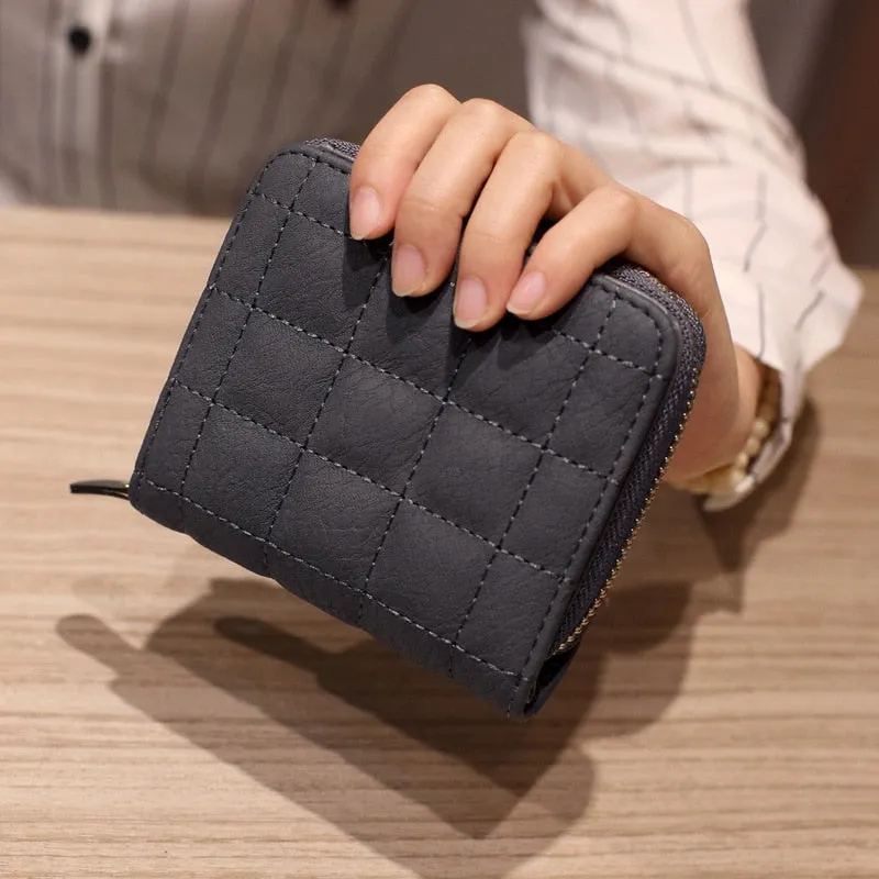 Women Short Wallets PU Leather Female Plaid Purses Nubuck Card Holder Wallet Woman Small Zipper Wallet With Coin Purse