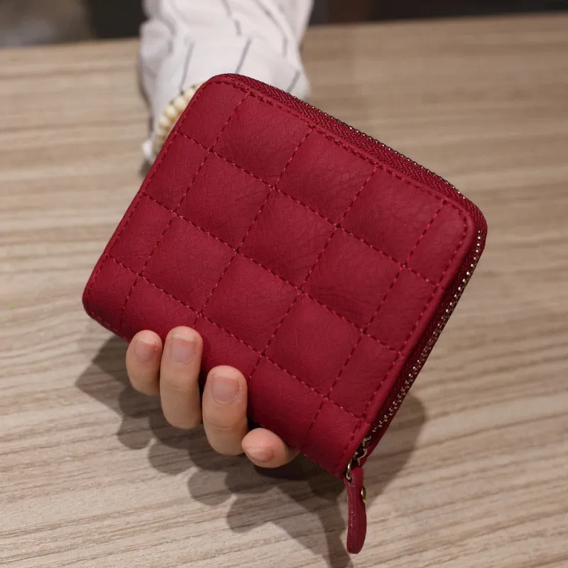 Women Short Wallets PU Leather Female Plaid Purses Nubuck Card Holder Wallet Woman Small Zipper Wallet With Coin Purse