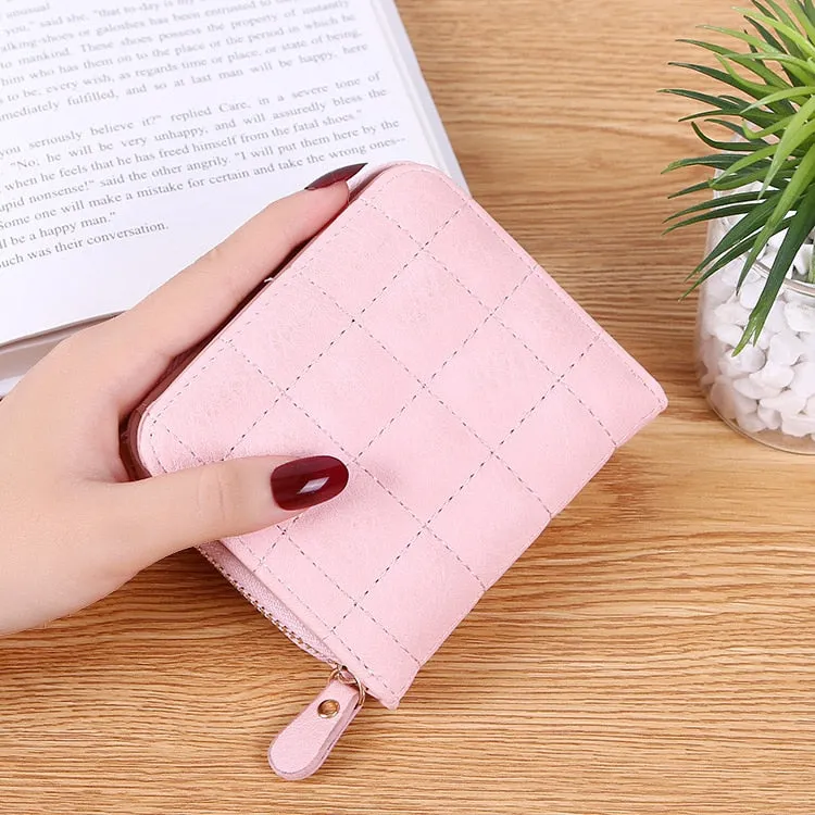 Women Short Wallets PU Leather Female Plaid Purses Nubuck Card Holder Wallet Woman Small Zipper Wallet With Coin Purse