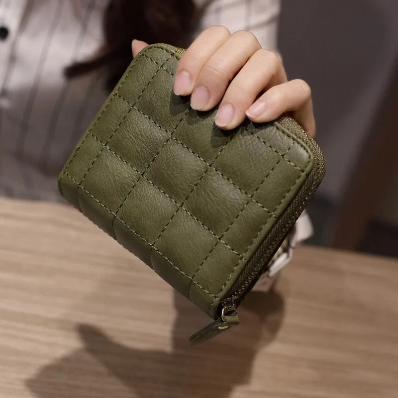 Women Short Wallets PU Leather Female Plaid Purses Nubuck Card Holder Wallet Woman Small Zipper Wallet With Coin Purse