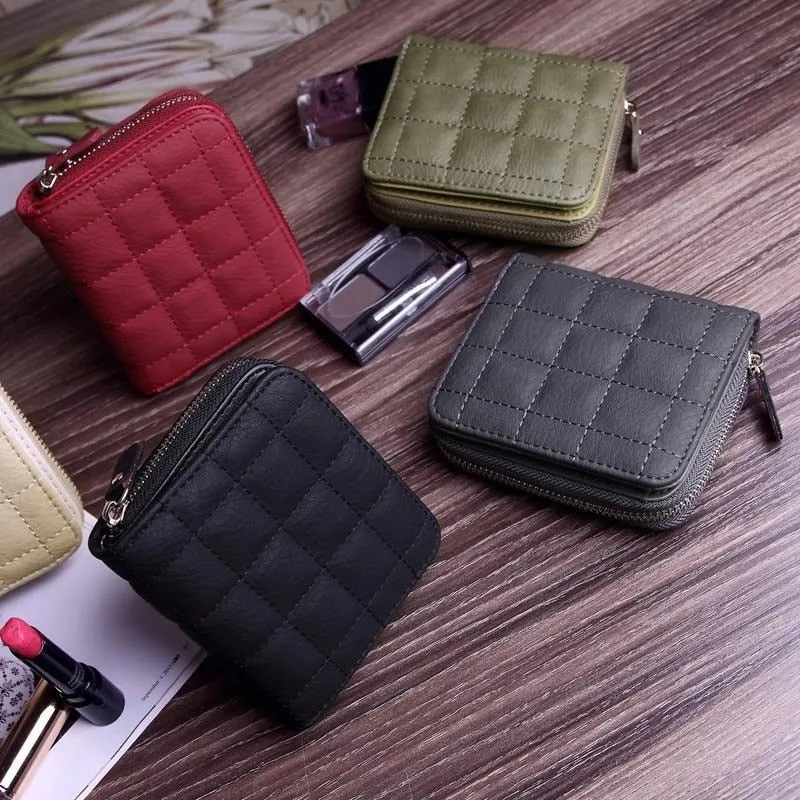Women Short Wallets PU Leather Female Plaid Purses Nubuck Card Holder Wallet Woman Small Zipper Wallet With Coin Purse