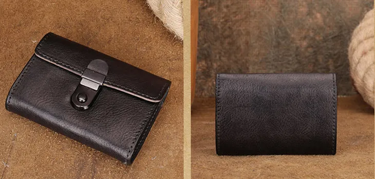 Womens Cool Black Leather Card Wallet Small Black Wallet For Women