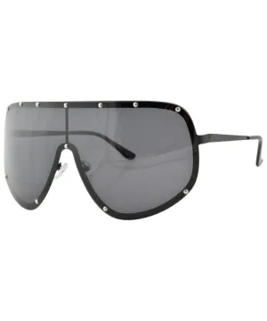 YOKO Black Oversized Shield Sunglasses